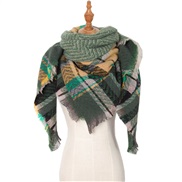 (135CM)(SJ   green) head occidental style shawl Collar autumn Winter big grid triangle scarf