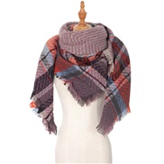 (135CM)(SJ  purple) head occidental style shawl Collar autumn Winter big grid triangle scarf