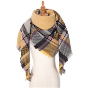 (135CM)(SJ   yellow) head occidental style shawl Collar autumn Winter big grid triangle scarf