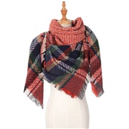 (135CM)(SJ   Orange) head occidental style shawl Collar autumn Winter big grid triangle scarf