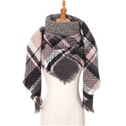 (135CM)(SJ   gray) head occidental style shawl Collar autumn Winter big grid triangle scarf