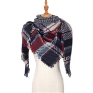 (135CM)(SJ    Navy blue) head occidental style shawl Collar autumn Winter big grid triangle scarf