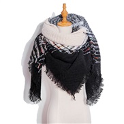(135CM)(SJ   Gradual change black ) head occidental style shawl Collar autumn Winter big grid triangle scarf