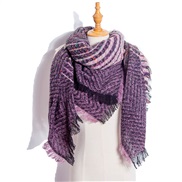 (135CM)(SJ   Gradual changepurple) head occidental style shawl Collar autumn Winter big grid triangle scarf