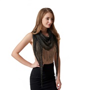 (175cm)( black gold )summer shawl tassel Clothing fitting girl student lady triangle scarf