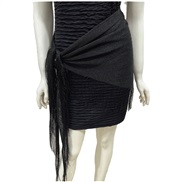(175cm)( black black )summer shawl tassel Clothing fitting girl student lady triangle scarf