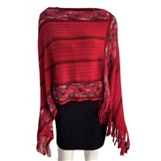 (Free Size )( red)occidental style women dress autumn Winter wind v-neck tassel rainbow sweater woman