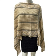 (Free Size )( Beige)occidental style women dress autumn Winter wind v-neck tassel rainbow sweater woman