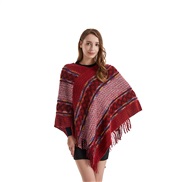 (Free Size )( Red wine)occidental style women dress autumn Winter wind v-neck tassel rainbow sweater woman