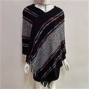 (Free Size )( black)occidental style women dress autumn Winter wind v-neck tassel rainbow sweater woman