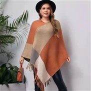 (Free Size )( khaki)occidental style women dress autumn Winter wind v-neck tassel rainbow sweater woman