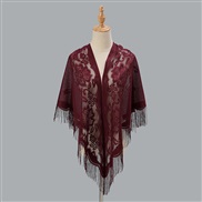 (180cm)(  Red wine) hollow color draughty tassel triangle shawl woman  head fashion scarf