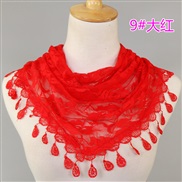 (148-48cm)(  red )lace color Korea triangle   fashion hollow lady pure color rose triangle scarf