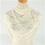 (148-48cm)(  Beige)lace color Korea triangle   fashion hollow lady pure color rose triangle scarf