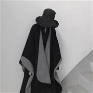 (130X150-500)(  Black grey ) wind Jacquard Autumn and Winter imitate sheep velvet black Double surface slit shawl scarf