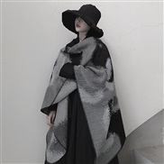(130X150-500)(  gray ) wind Jacquard Autumn and Winter imitate sheep velvet black Double surface slit shawl scarf brief