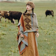 (130X150-500) wind Jacquard Autumn and Winter imitate sheep velvet black Double surface slit shawl scarf brief shawl