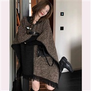 (130X150-500)(  black ) wind Jacquard Autumn and Winter imitate sheep velvet black Double surface slit shawl scarf brie