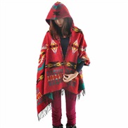 ( red)autumn Winter Bohemia belt ethnic style wind  Korean style thick shawl hooded  woman