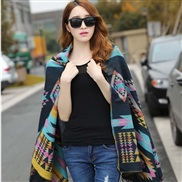 (175cm)( Navy blue)autumn Winter Bohemia belt ethnic style wind  Korean style thick shawl hooded  woman