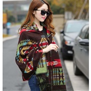 (175cm)( Brown)autumn Winter Bohemia belt ethnic style wind  Korean style thick shawl hooded  woman