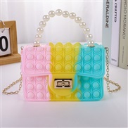 (large size pink green)Mobile phone bag, zero wallet children bubble pearl portable chain silicone bag