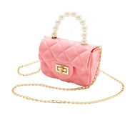 ( Pink)lady shoulder handbag woman fashion Pearl chain portable Mini  elly bag