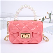 ( Pink)lady shoulder handbag chain Mini bag Pearl portable   elly bag