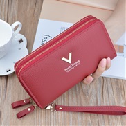 (  purplish red)coin bag woman Double zipper long style Clutch fashion brief Litchi pattern high capacity Double layer 
