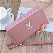 ( Pink)coin bag woman Double zipper long style Clutch fashion brief Litchi pattern high capacity Double layer Wallets b