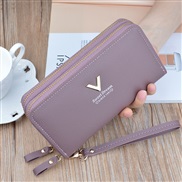 (purple)coin bag woman Double zipper long style Clutch fashion brief Litchi pattern high capacity Double layer Wallets 