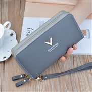 ( gray)coin bag woman Double zipper long style Clutch fashion brief Litchi pattern high capacity Double layer Wallets b