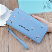 ( blue)lady coin bag woman long style zipper Clutch fashion flower Wallets high capacity leather coin bag
