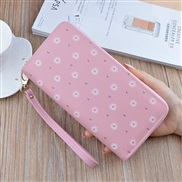 ( Pink)lady coin bag woman long style zipper Clutch Korean style leather high capacity chrysanthemum Wallets bag