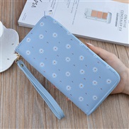 ( blue)lady coin bag woman long style zipper Clutch Korean style leather high capacity chrysanthemum Wallets bag