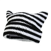 ( black and white)Autumn and Winter woolen hat  Stripe cat pure handmade knitting personality warm hedging
