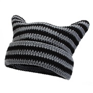 (  black Dark gray)Autumn and Winter woolen hat  Stripe cat pure handmade knitting personality warm hedging