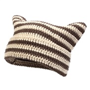 (  Beige+ Khaki)Autumn and Winter woolen hat  Stripe cat pure handmade knitting personality warm hedging