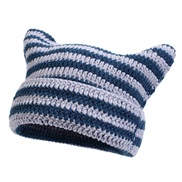 ( + Light gray)Autumn and Winter woolen hat  Stripe cat pure handmade knitting personality warm hedging