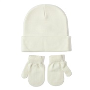 (  white) knitting hat gloves set  all-Purpose pure color occidental style Autumn and Winter child woolen hedging
