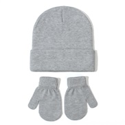 (M2-5 years old)(  light gray) knitting hat gloves set  all-Purpose pure color occidental style Autumn and Winter child
