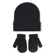 (M2-5 years old)(  black) knitting hat gloves set  all-Purpose pure color occidental style Autumn and Winter child wool