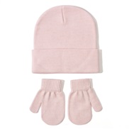(M2-5 years old)(  Pink) knitting hat gloves set  all-Purpose pure color occidental style Autumn and Winter child woole