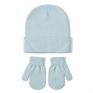 (S3-18 Months)(  blue) knitting hat gloves set  all-Purpose pure color occidental style Autumn and Winter child woolen 
