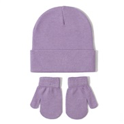 (M2-5 years old)( purple) knitting hat gloves set  all-Purpose pure color occidental style Autumn and Winter child wool