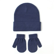 (S3-18 Months)(  Navy blue) knitting hat gloves set  all-Purpose pure color occidental style Autumn and Winter child wo