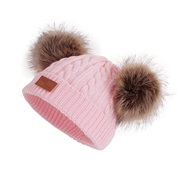( one size)( Pink)  Winter child hat two Double knitting warm velvet thick