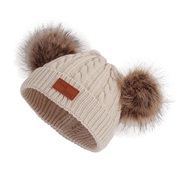 ( one size)( Beige)  Winter child hat two Double knitting warm velvet thick