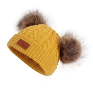 ( one size)( yellow)  Winter child hat two Double knitting warm velvet thick