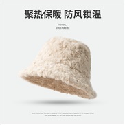 ( large60-63cm)(  Beige)big head Bucket hat woman Winter warm Korean style all-Purpose samll hat Autumn and Winter velv
